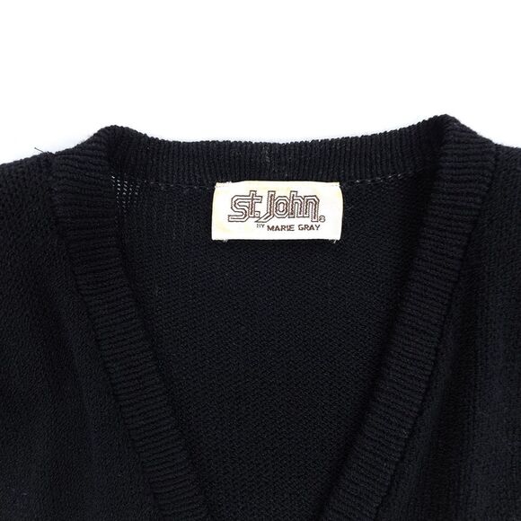 ST JOHN Santana Knit Wool Wrap Dress Minimal Modest Quiet Luxury Old Money Black - Picture 2 of 11